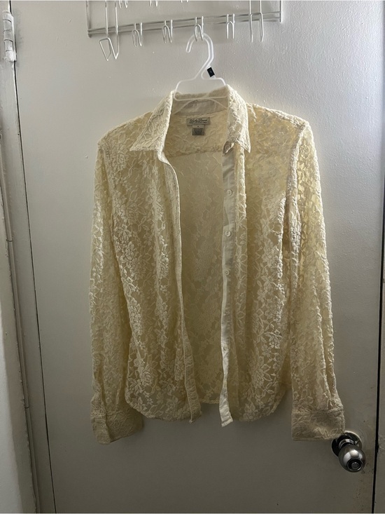 Lucky in Love Tops - Lucky Brand Cream Lace Lightweight Shirt Jacket